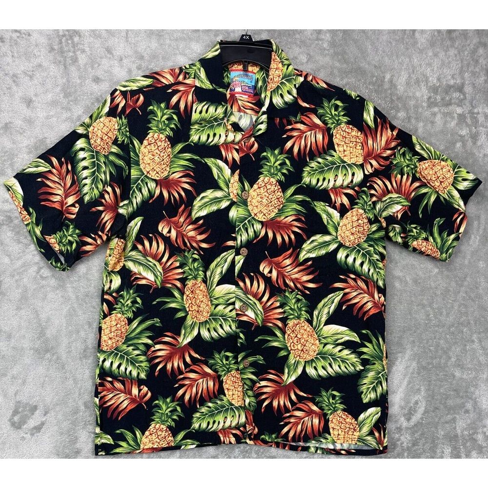 VTG Joe Kealoha Mens Reyn Spooner Hawaiian Shirt Pineapple Button Up Large Black